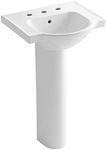 Kohler K-5265-8-0 Veer Pedestal Bathroom Sink with 8-Inch Widespread Faucet Holes, 21-Inch, White