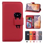 Rostsant Motorola Moto G85 Case Cover Skin Feel PU Leather Case Motorola Moto G85 Magnetic Closure Protective Wallet Flip Cover Stand Protective Case for Motorola Moto G85 Red Cat