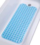 Tike Smart Extra-Long Non-Slip Bathtub Mat 39”x16” (for Smooth/Non-textured Tubs Only) - Safe & Clean Anti-bacterial Machine-washable Superior Grip & Drainage - Non-Slip Bath Mat - Vinyl - Blue