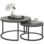 HOMCOM Nesting Tables, 31" Round Coffee Table Set of 2, Modern Side Tables for Living Room with Metal Base, Faux Marbled Grey