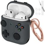 AXFEE Case Cover Compatible with AirPods 2 & 1, Soft Silicone Protective Cover with Cleaning Pen and Headphone Cover, Shock-Absorbing Protective Case with Carabiner, Compatible with AirPods 2 & 1