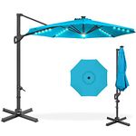 Best Choice Products 10ft Solar LED Cantilever Patio Umbrella, 360-Degree Rotation Hanging Offset Market Outdoor Sun Shade for Backyard, Deck, Poolside w/Lights, Easy Tilt, Cross Base - Light Blue