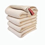 ANEWAY Kitchen Towels 100% Cotton Waffle Weave Dish Towel for Cleaning Drying Dishes Extra Absorbent and Soft, Dish Cloth,13 x 28 in(Beige-4 Pack)