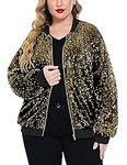 IN'VOLAND Womens Sequin Jacket Plus Size Sparkle Long Sleeve Jackets Front Zip Loose Casual Blazer Bomber Jacket