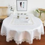 MONKDECOR (O.F) Round Tablecloth Lace Rustic Macrame Embroidered Table Cloths for Decor Farmhouse Kitchen Home (Ivory, Size-72 Inches Round)