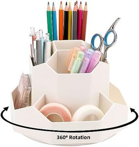 Tecbeauty 9 Slots 360 Degree Rotating Desk Organizer, Pencil Pen Holder for Desk, Desktop Storage Pen Stationery Supplies Organizer for Home, Office, School (White)
