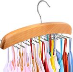 CRYSTALOPRO Wood Tie Rack Holder,Multi Purpose Pant hanger,Premium Wooden Necktie and Belt Hanger,Rotate to Organizer and Storage Rack with Non-Slip Clips Finish 24 Hooks,360Degree Swivel Space Saving Organizer