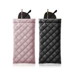 COMF-PRO Squeeze Top Sunglass Pouch - Portable Sunglass Organizer Pouch Bags Soft PU Leather Glasses 2 Pack (Pink-Black)