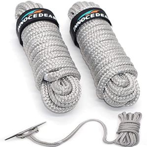 INNOCEDEAR 2 Pack Premium Gray Dock Lines - 15' / 25'/35' with Eyelet.Double Braided Nylon Dock Line/Mooring Lines.Hi-Performance Marine Boats Ropes (3/8" x15')