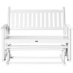 Outsunny Wooden Patio Glider Bench, Outdoor Swing Rocking Loveseat with Slat Seat and Backrest, White