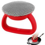 Cast Iron Cleaner, Stainless Steel Cast Iron Scrubber, Steel Wool Scrubber with Handle, Stainless Steel Chainmail Scrubber, Anti-Rust Skillet Cleaner for Woks Pans Griddles Skillets Grills Oven