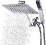 G-Promise All Metal Shower Head with 71" Hose, 10" Square Rain Shower Head with Handheld Shower Head Combo, Extra Long Shower Hose, 3-Way Diverter, Height-Adjustable Extension Arm(Chrome）