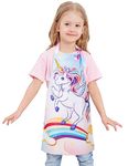 WERNNSAI Kids Aprons for Girls - Rainbow Unicorn Toddler Apron for Kids with Pocket Adjustable Strap Kids Art Smock for Kids Paint Apron(Small, 6-10 Years)