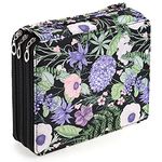 BSTKEY 120 Slots Pencil Holder Pouch Storage Bag, Multifunctional Pencil Wrap Case Organizer with Zipper for Color Pencils Stationery (Leaf Flower)