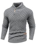 Qinfren Men's Jumpers Tops Winter Warm Knitted Stand Collar Jumper Long Sleeve Knitwear Pullover Sweaters for Men Buttons Twisted Winter Jumper Grey