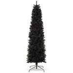 Best Choice Products 6ft Black Artificial Holiday Christmas Pencil Tree for Home, Office, Party Decoration w/ 608 Tips, Metal Hinges & Base