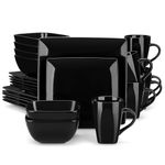 vancasso Soho Dinnerware Sets 24 Pieces, Black Stoneware Square Place Setting, Dinner Plate, Dessert Plate, Bowls Service for 6