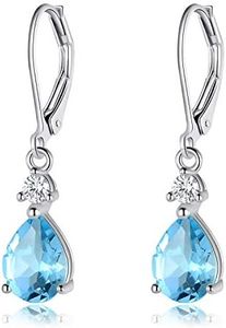 925 Sterling Silver 7 * 9mm Blue Topaz Teardrop Leverback Earrings Drop Dangly Gemstone Dangle Earrings Hypoallergenic Jewelry Birthday Gifts for Women