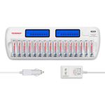 Tenergy TN438 16-Slot Smart Battery Charger for NiMH NiCd LCD Display + 16 AAA Rechargeable Batteries