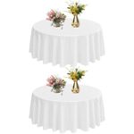 Vnituasr 153x153cm (60 Inch) White Round Tablecloth, 2 Pack Round Table Cover for Wedding, Party, Banquet