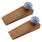 S. K. Art Handcrafted Ceramic and Wooden Pack of 2 Blue Floral Wedge Door Stopper Home Decorative Gift(5 Inches)