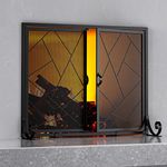 Fire Beauty Fireplace Screen with Hinged Doors Cast Iron Border Sturdy Steel Frame Durable Metal Mesh Decorative Spark Guard Black Finish(Middle)