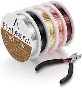 BEADNOVA 0.4mm Bare Copper Tarnish Resistant Beading Wire for Jewelry Making 10m/roll with Cutting Pliers(5 Colors Pack)