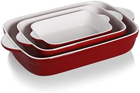 Sweejar Ceramic Baking Dish, Non-Stick Roasting Pan with Handles, Rectangular Lasagna Pan for Cooking, Kitchen, Cake Dinner, Banquet and Daily Use, 13 * 9 Inches, Set of 3 (Red)