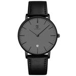 BlackGrey Mens Watches, Minimalist Wrist Watches for Men with Date Classic Men's Watch Leather Strap Ultra Thin Fashion Couple Gifts Montre Homme