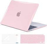 EooCoo Hard Case Compatible with MacBook Air 13 inch 2022 2021-2018 M1 A2337 A2179 A1932 with Retina Display, Air 13.3 inch Case + Keyboard Skin Cover + Screen Protector (Crystal Pink)