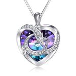 TOUPOP Moon and Star Necklace Sterling Silver Pendant Necklace with Heart Purple Crystal Jewellery Gifts for Women Teen Girls Friend Birthday Gifts for Wife Girlfriend