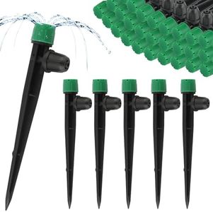 50PCS 1/4” Drip Irrigation Drippers with Lock, Kalolary Drip Irrigation Emitters for 4/7mm Tube, Adjustable 360 Degree 8 Holes Water Flow Sprayer Micro Spray Drip System Parts for Lawn Yard (Green)