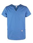 JONATHAN UNIFORM Medical Uniform for Men with 3 Pockets Tall Size, Short Sleeve Work Coat for Elderly Carer, Beauticians, Waiters (Ceil Blue,2XL)