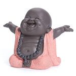 WGFKVAS Buddha Statue, Laughing Buddha Smiling Little Buddha Ceramic Buda Statue, Baby Monk Figurine Cute Baby Buddha for Home Office Car Decors Gift Crafts and Arts (Red)