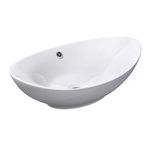 Durovin Bathrooms Oval Countertop Basin Ceramic Bathroom Basin - Vessel Sink - Deep Fill with Overflow Slot (590 x 380 x 190mm)