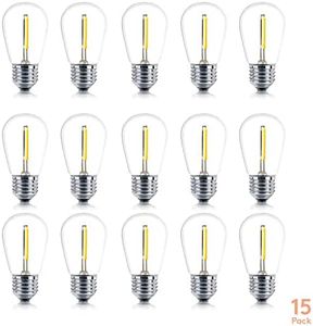 Brightech Ambience PRO Replacement LED Light Bulbs, 1 Watt LED Edison-Inspired Exposed Filaments Plastic Bulbs, S14 Energy Efficient Outdoor String Lights Bulbs - 15 Pack