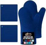 GORILLA GRIP BPA-Free Soft Silicone Oven Mitts and Pot Holders Sets of 4, Heat Resistant Waterproof Cooking Gloves, Thick Cotton Lining, Flexible Gripping for Baking Grilling, Kitchen Trivets, Blue