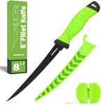 Antowin Fillet Knife for Fish, Razor Sharp German G4113 Pro Stainless Steel Blade, Fishing Filet Knives Saltwater with SharkGrip Ergonomic Handle, with Sheath & XL Sharpener, Green, 8"