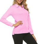 AjezMax Womens Polo Shirt Golf Sport Long Basic Dry Fit Shirt Casual Pink Medium