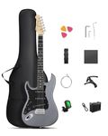 DONNER DST-80 Left-Handed Electric Guitar 39” Beginner Electric Guitar Kit with Amp, Classic SSS Pickup Complete with Gig Bag, Tuner, Capo, Strap, Picks, and Free Online Lessons, Matte Black