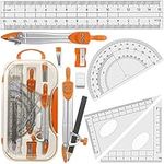 Math Compasses for Geometry Students with Protractor, Set Squares with Case, Orange