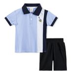 Volunboy 5T Toddler Summer Clothes Boy Blue polo Shirts Shorts Set Patchwork Beach Short Sleeve Activewear (Blue, 4-5T)
