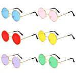 sanvpwsan 6Pcs Round Metal Frame Glasses Retro Hippie Style Multicolor Sunglasses, John's 60s Style Glasses Accessories (Gold Frame)