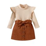 Toddler Baby Girl's Puffed Sleeve Short Skirt 2 Piece Fall Winter Clothing Set Spring Princess Party Formal Outfits (choker-apricot, 18-24 Months)