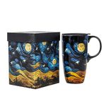 Topadorn Ceramic Coffee Mug Travel Cup Gift with Lid 17oz, Porcelain Tall Tea Cup with Handle for Home & Office, Starry Night Art Pattern Mug in Gift Box, 6.5''H