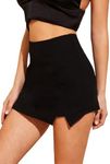 WDIRARA Women's Elegant Summer Split Front Solid Zipper Skirt Shorts Black XXS