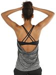 icyzone Women's Workout Tank Tops Built in Bra - Strappy Athletic Yoga Top, Exercise Gym Sport Shirt (L, Charcoal)