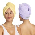 Turbie Twist 2-Pack Microfiber Hair Towel for Beauty, Travel, Gifting - Hair Wrap Turban for Straight, Wavy & Curly Hair - Premium Hair Care - Lilac & Lemon