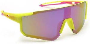 DIFF Sport Sunglasses Heat Lightweight Cycling Polarized Sunglasses UV400 Protection, Neon Yellow + Pink Rush Mirror