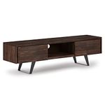 SIMPLIHOME Lowry Solid Acacia Wood 72 Inch Wide Modern Industrial TV Media Stand in Distressed Charcoal Brown for TVs up to 80 Inches, for The Living Room and Entertainment Center